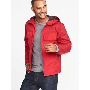 Men Old Navy Red Nylon Water Resistant  Hooded Anorak XXL Gorp Preppy Outdoors